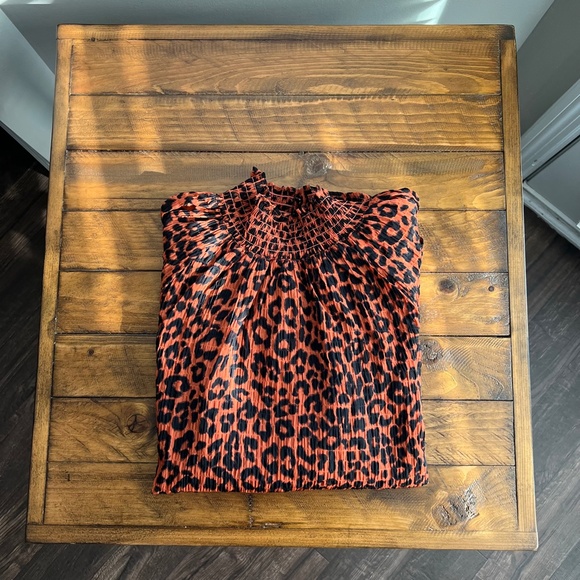 LOFT Leopard/Cheetah Print Smock High Neck Blouse - M - Picture 7 of 8